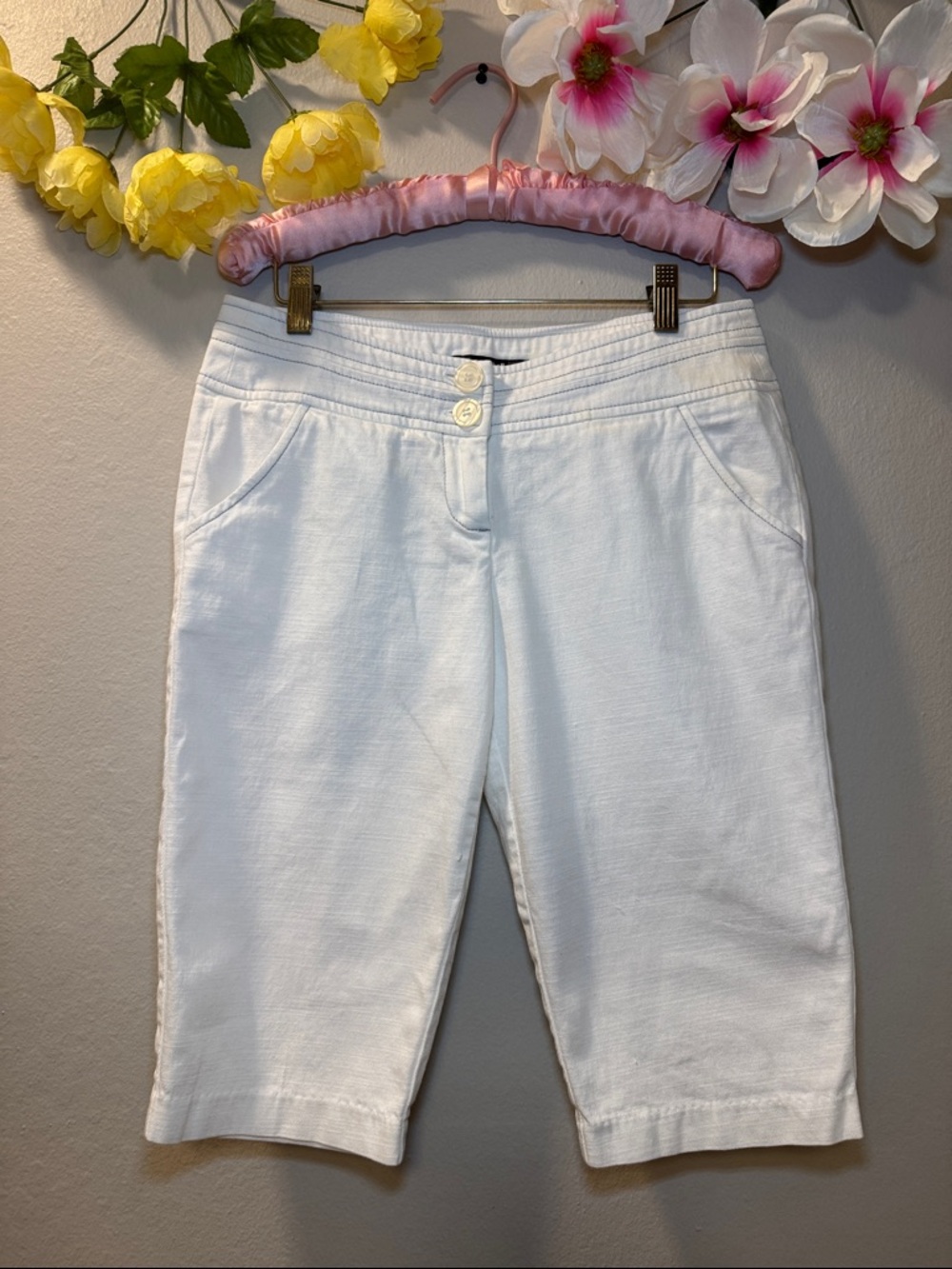 My Michelle White High-Waist Button Front Shorts
